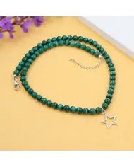 Malachite Beaded Necklace - 925 Silver Star Charm Handmade Jewelry