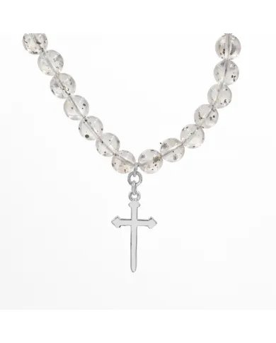 Herkimer Diamond Beaded Necklace - 925 Silver Cross Charm Handmade Jewelry