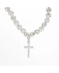 Herkimer Diamond Beads Necklace - 925 Silver Cross Charm Handmade Jewelry