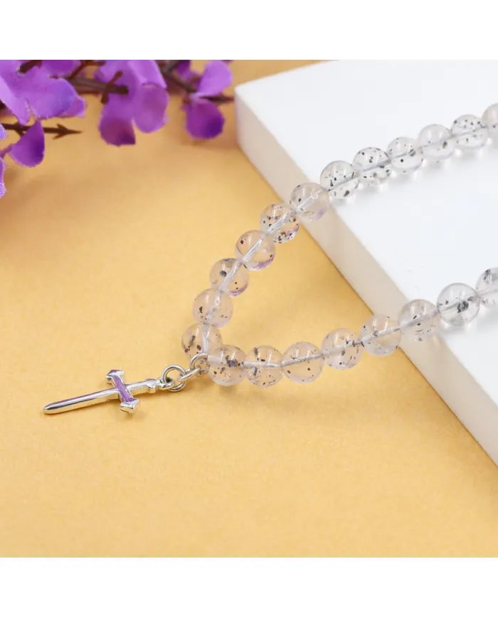 Herkimer Diamond Beads Necklace - 925 Silver Cross Charm Handmade Jewelry
