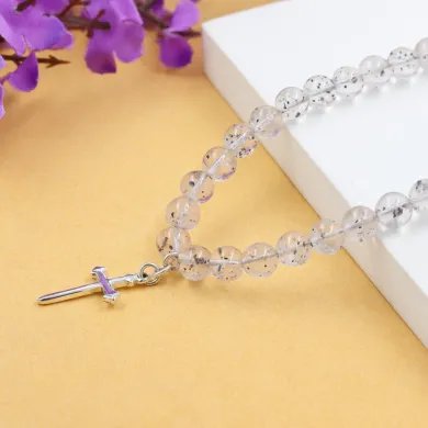Herkimer Diamond Beaded Necklace - 925 Silver Cross Charm Handmade Jewelry