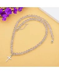 Herkimer Diamond Beaded Necklace - 925 Silver Cross Charm Handmade Jewelry