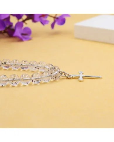 Herkimer Diamond Beaded Necklace - 925 Silver Cross Charm Handmade Jewelry
