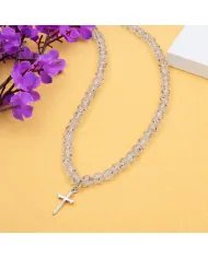 Herkimer Diamond Beads Necklace - 925 Silver Cross Charm Handmade Jewelry