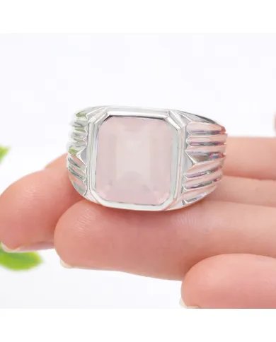 Rose Quartz Statement Ring - Sterling Silver Handmade Unisex Ring
