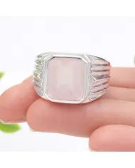 Rose Quartz Statement Ring - Sterling Silver Handmade Unisex Ring