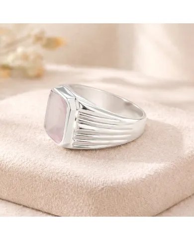 Rose Quartz Statement Ring - Sterling Silver Handmade Unisex Ring