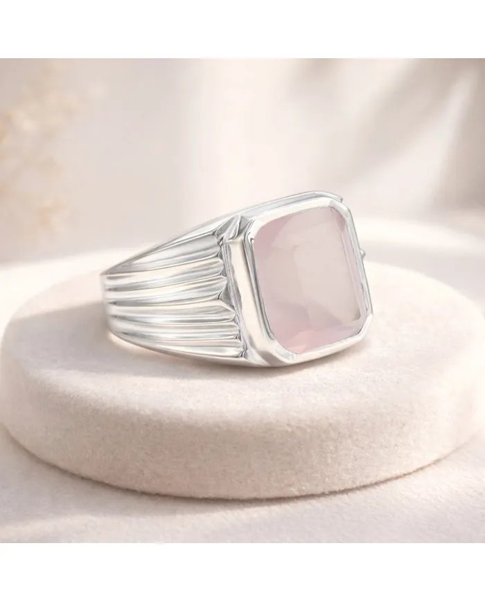 Rose Quartz Statement Ring - Sterling Silver Handmade Unisex Ring