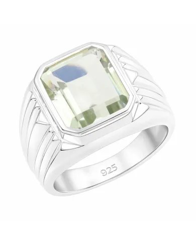 Green Amethyst Statement Ring - Sterling Silver Handmade Men's Jewelry