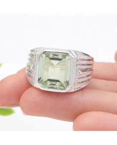 Green Amethyst Statement Ring - Sterling Silver Handmade Men's Jewelry