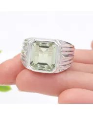 Green Amethyst Statement Ring - Sterling Silver Handmade Men's Jewelry