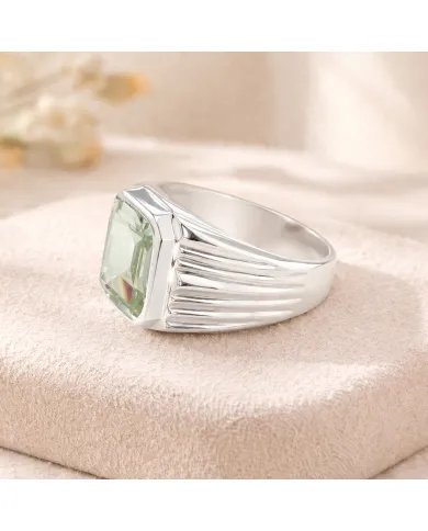 Green Amethyst Statement Ring - Sterling Silver Handmade Men's Jewelry