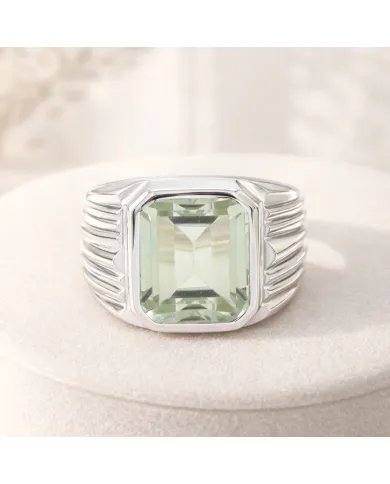 Green Amethyst Statement Ring - Sterling Silver Handmade Men's Jewelry