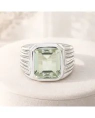 Green Amethyst Statement Ring - Sterling Silver Handmade Men's Jewelry