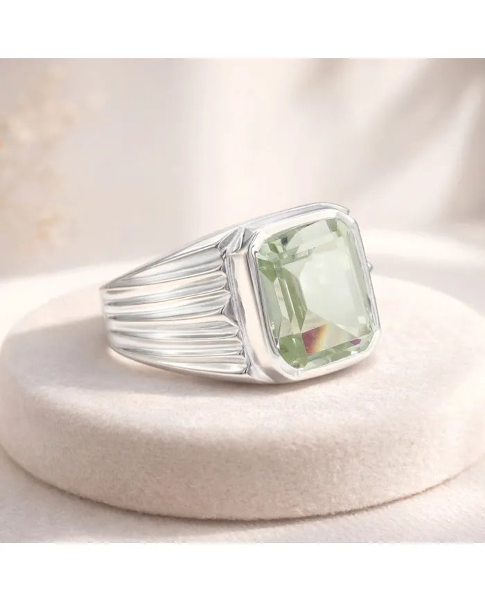 Green Amethyst Statement Ring - Sterling Silver Handmade Men's Jewelry
