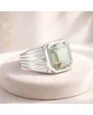 Green Amethyst Statement Ring - Sterling Silver Handmade Men's Jewelry
