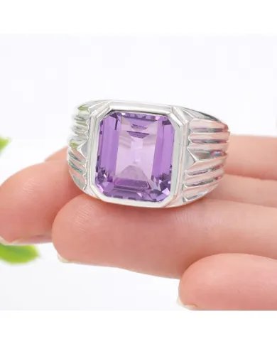 Amethyst Statement Ring - Sterling Silver Handmade Men's Jewelry