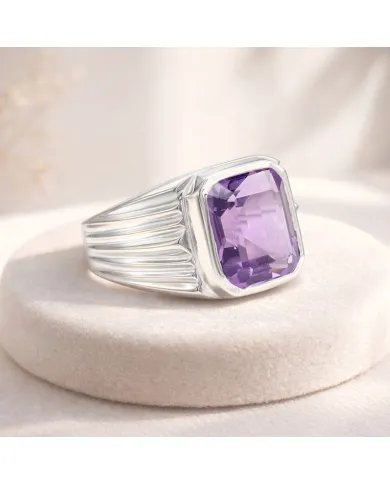 Amethyst Statement Ring - Sterling Silver Handmade Men's Jewelry