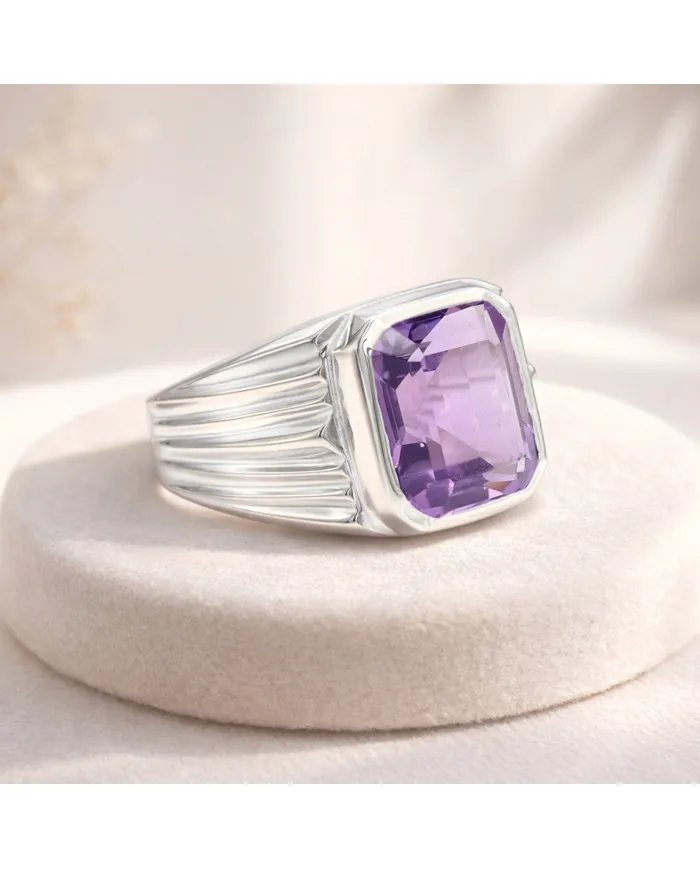 Amethyst Statement Ring - Sterling Silver Handmade Men's Jewelry