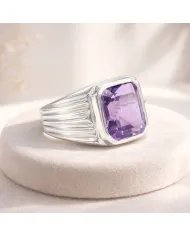 Amethyst Statement Ring - Sterling Silver Handmade Men's Jewelry