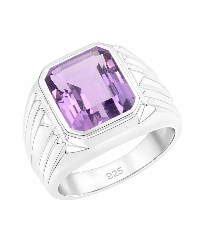 Amethyst Statement Ring - Sterling Silver Handmade Men's Jewelry