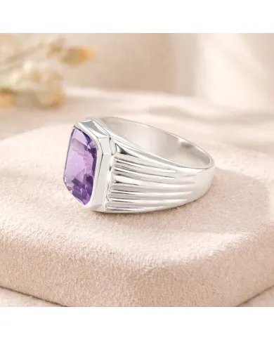 Amethyst Statement Ring - Sterling Silver Handmade Men's Jewelry
