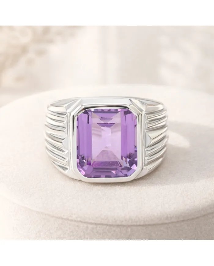 Amethyst Statement Ring - Sterling Silver Handmade Men's Jewelry