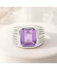 Amethyst Statement Ring - Sterling Silver Handmade Men's Jewelry