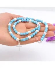 Arizona Turquoise & Howlite Beads Necklace - 925 Silver Cross Charm