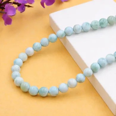 Larimar Beaded Necklace with Pyrite – 925 Sterling Silver Jewelry