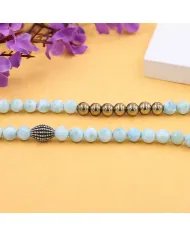 Larimar Beaded Necklace with Pyrite – 925 Sterling Silver Jewelry