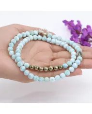 Larimar Beaded Necklace with Pyrite – 925 Sterling Silver Jewelry