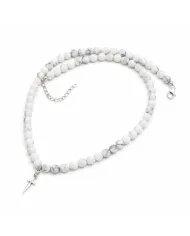 Howlite Beaded Necklace with Cross Charm in 925 Sterling Silver Jewelry