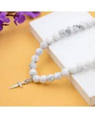 Howlite Beaded Necklace with Cross Charm in 925 Sterling Silver Jewelry