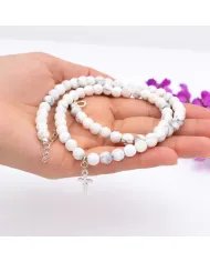 Howlite Beaded Necklace with Cross Charm in 925 Sterling Silver Jewelry