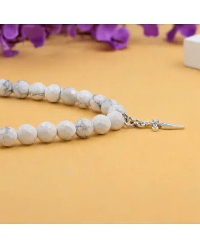 Howlite Beaded Necklace with Cross Charm in 925 Sterling Silver Jewelry