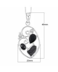 925 Sterling Silver Pendant Featuring Black Onyx, Tektite & Crystal
