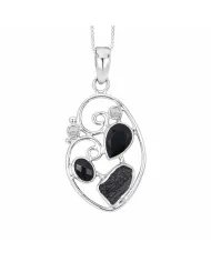 925 Sterling Silver Pendant Featuring Black Onyx, Tektite & Crystal