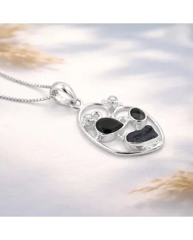 925 Sterling Silver Pendant Featuring Black Onyx, Tektite & Crystal