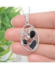 925 Sterling Silver Pendant Featuring Black Onyx, Tektite & Crystal
