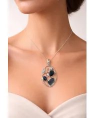 925 Sterling Silver Pendant Featuring Black Onyx, Tektite & Crystal