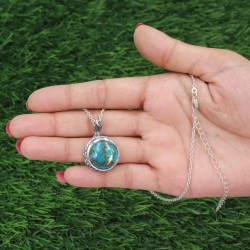 Turquoise Pendant, Antique Snake Pendant, 925 Silver Pendant, Round Shape Pendant, Charm Pendant for Women, Pendant with Chain