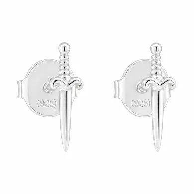 Sword Stud Earrings in 925 Sterling Silver – Unisex Minimalist Jewelry
