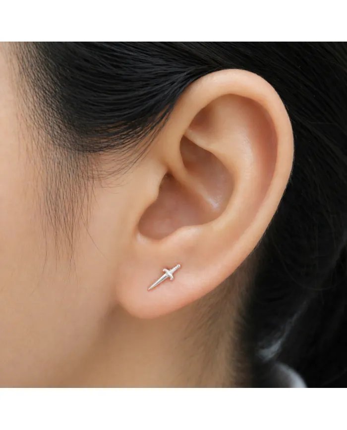 Sword Stud Earrings in 925 Sterling Silver – Unisex Minimalist Jewelry