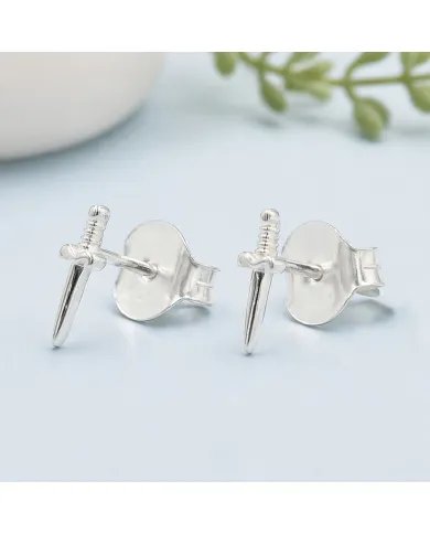 Sword Stud Earrings in 925 Sterling Silver – Unisex Minimalist Jewelry