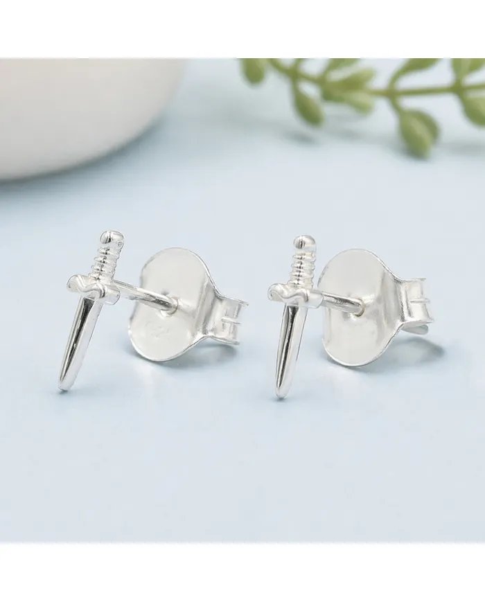 Sword Stud Earrings in 925 Sterling Silver – Unisex Minimalist Jewelry