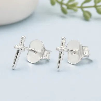 Sword Stud Earrings in 925 Sterling Silver – Unisex Minimalist Jewelry