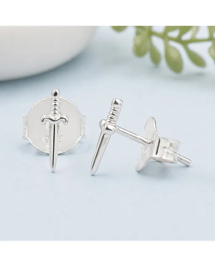 Sword Stud Earrings in 925 Sterling Silver – Unisex Minimalist Jewelry