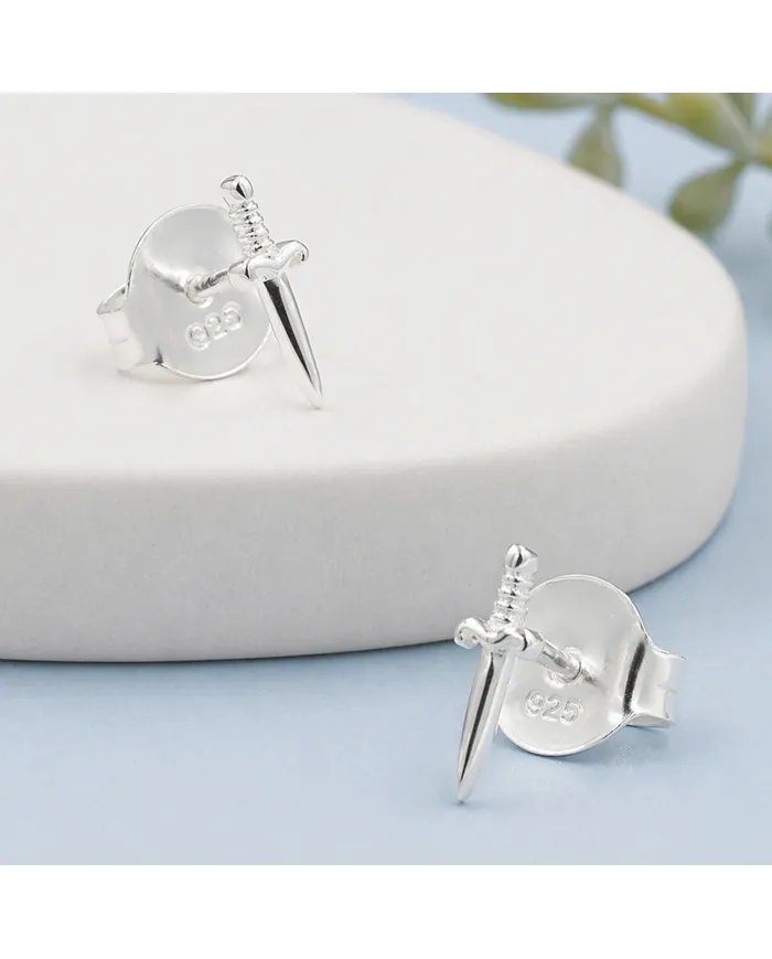 Sword Stud Earrings in 925 Sterling Silver – Unisex Minimalist Jewelry