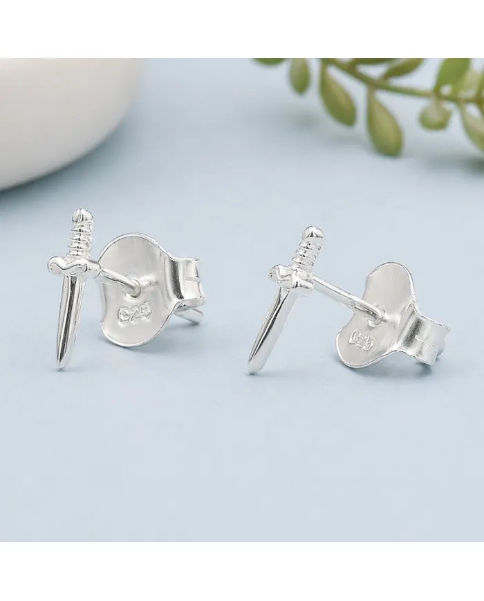 Sword Stud Earrings in 925 Sterling Silver – Unisex Minimalist Jewelry